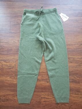 Filoro 100% Cashmere Army Green Knit Jogger Pants Size S New Lounge Luxury